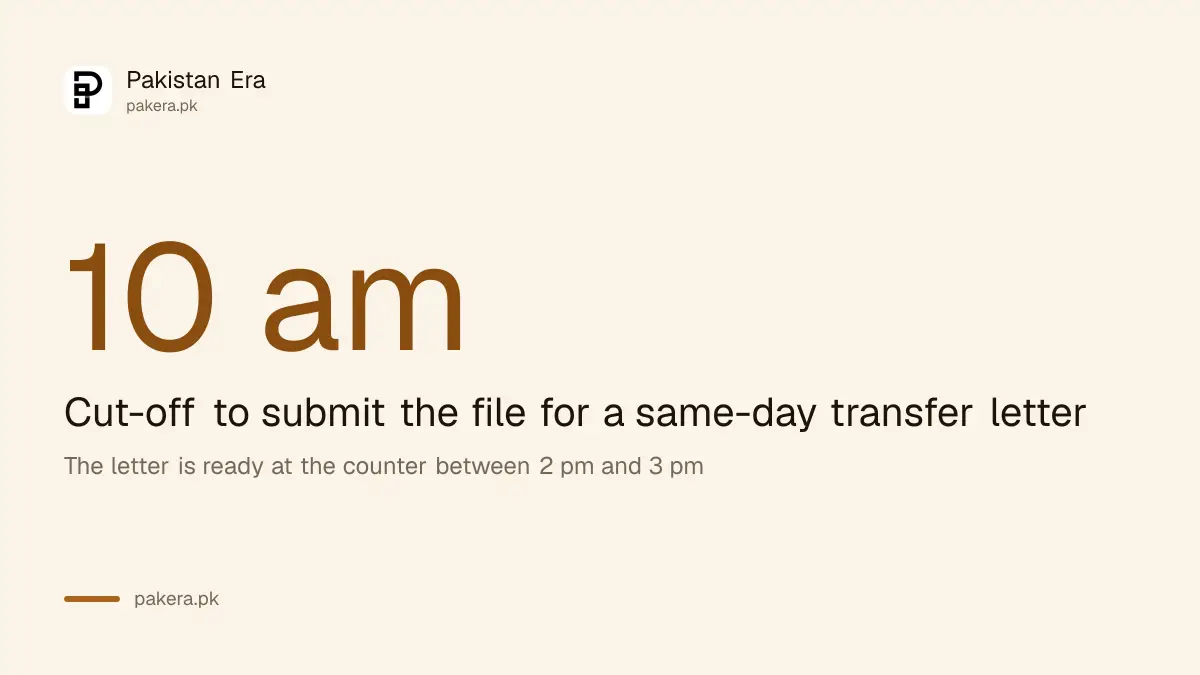 Timeline of a CDA same-day transfer letter in Islamabad