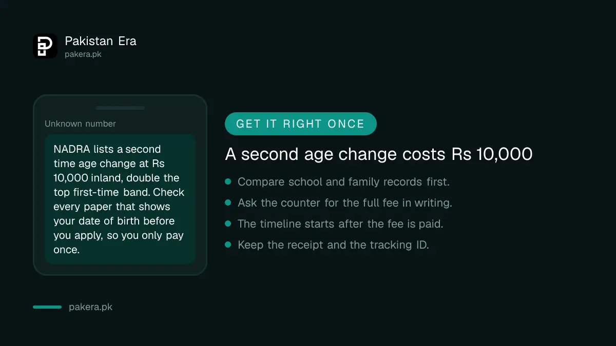Warning that a second CNIC age change costs Rs 10,000 at NADRA
