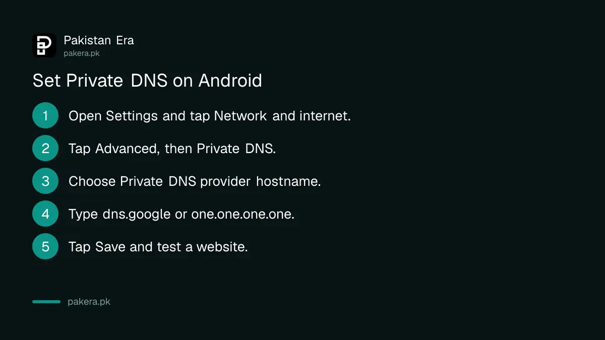 Five steps to set Private DNS on an Android phone