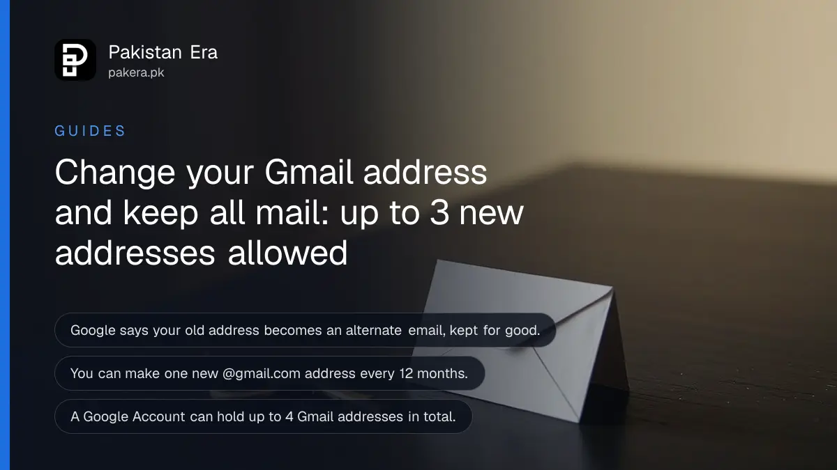 A brass key on a dark wooden table, for a guide on changing a Gmail address in Pakistan