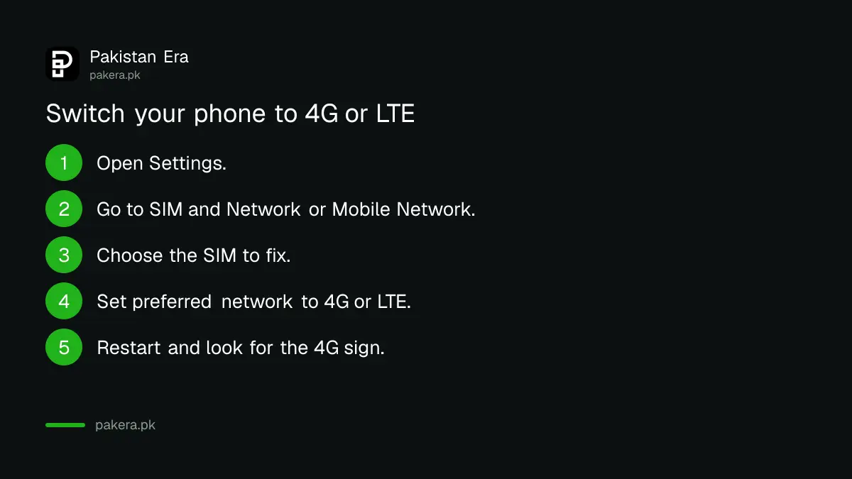 Steps to set the preferred network type to 4G or LTE on an Android phone