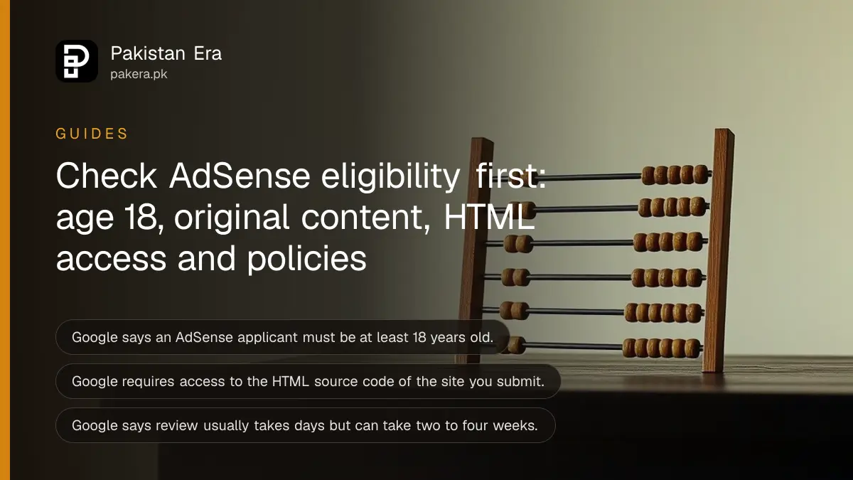 A wooden abacus on a dark wooden table, for a guide on Google AdSense eligibility for Pakistani websites