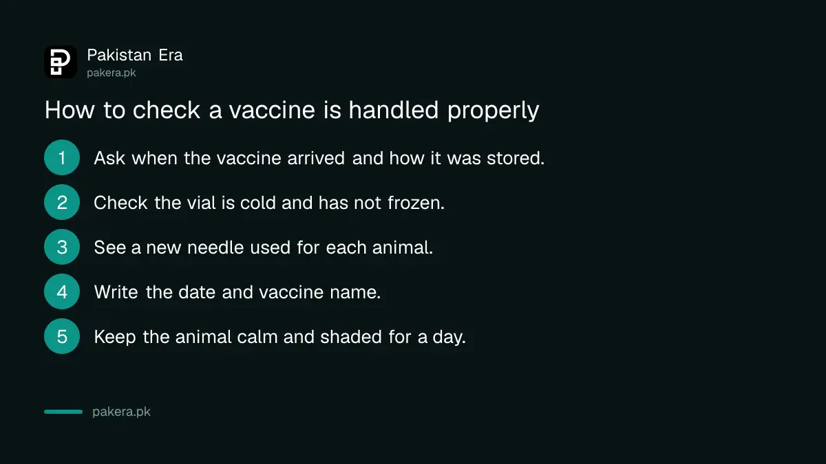 Steps to check an animal vaccine is handled correctly