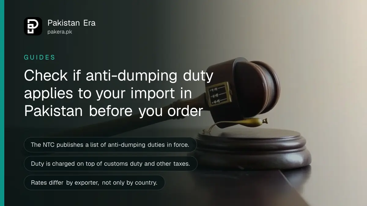 A wooden gavel and a brass abacus on a dark table, for a guide on anti-dumping duty on imports in Pakistan