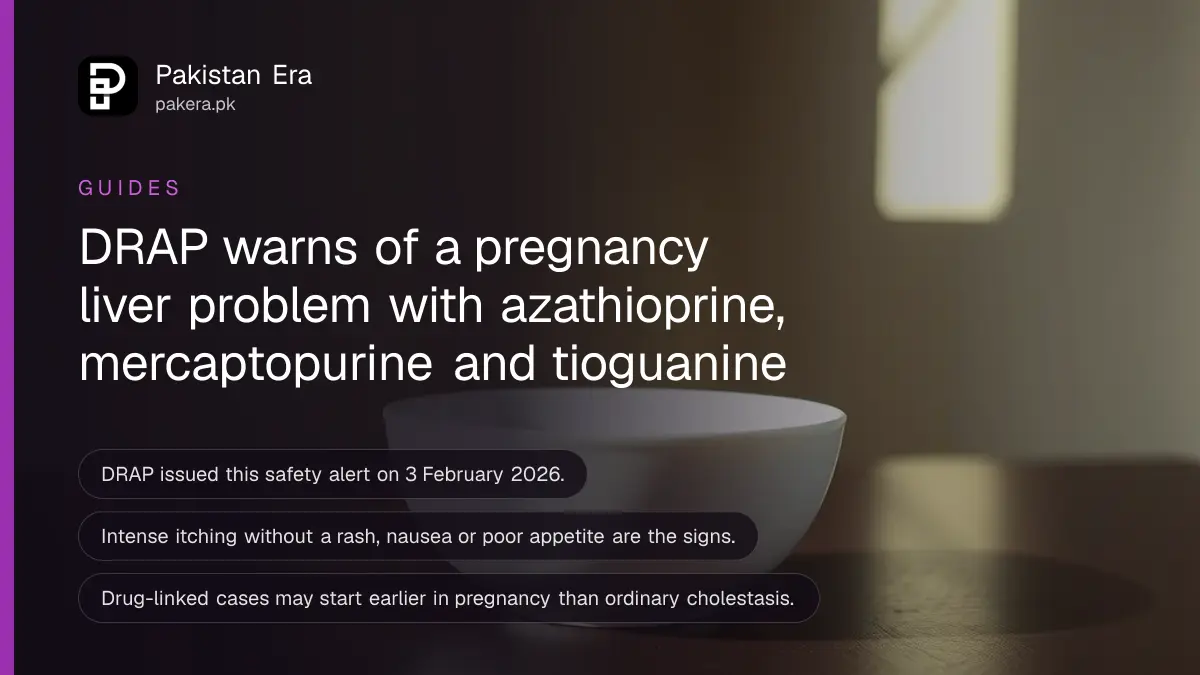 A white ceramic bowl on a dark wooden table, for a guide on the DRAP thiopurine pregnancy alert in Pakistan