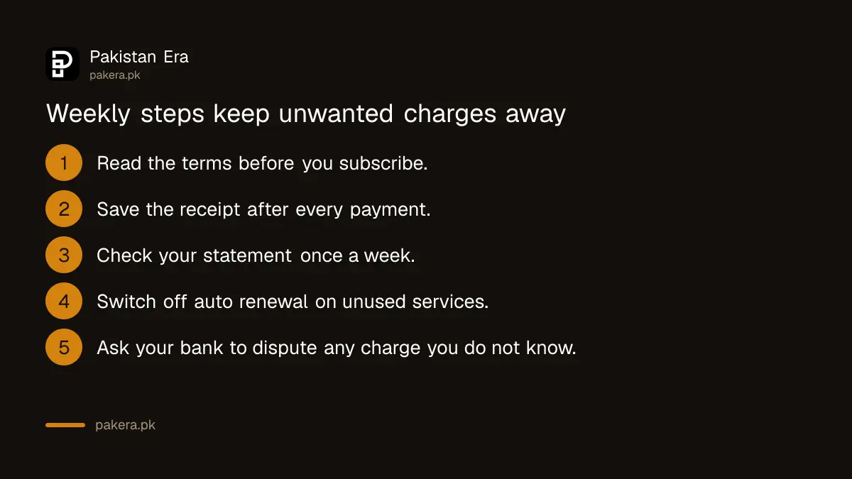 Weekly steps to catch unwanted online charges in Pakistan