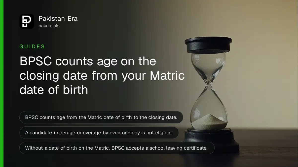 An hourglass on a dark wooden table, for a guide to the BPSC age rule in Balochistan