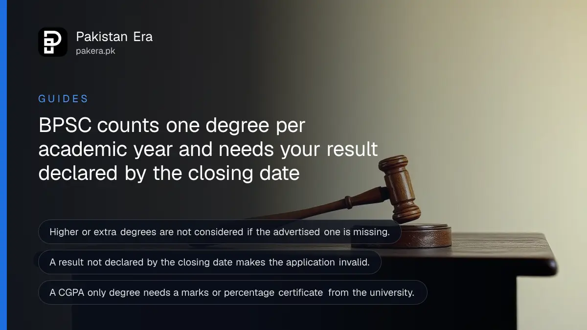 A gavel on a dark wooden table, for a guide to BPSC degree and qualification rules in Balochistan