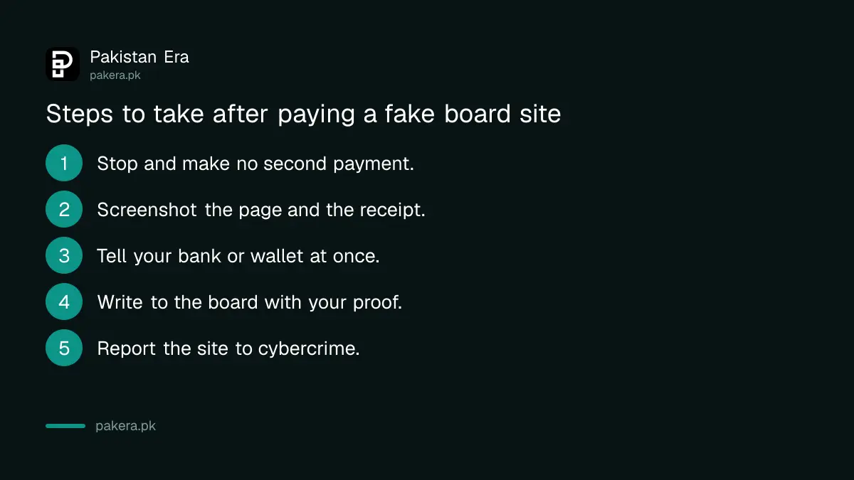 Steps to take after paying a fake Karachi board website in Pakistan