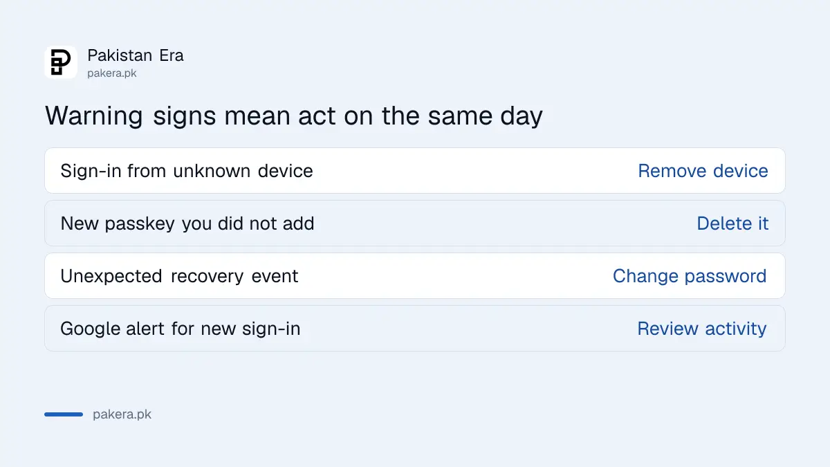 Warning signs that a Google account may be compromised and the matching action