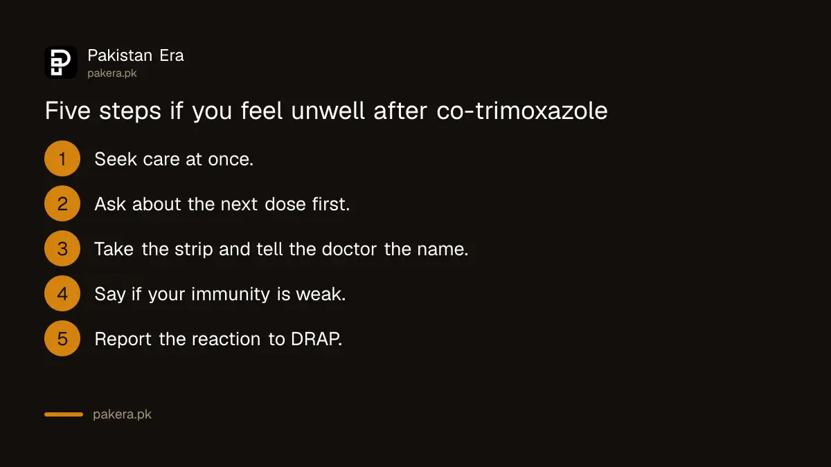 Five steps if you feel unwell after co-trimoxazole in Pakistan
