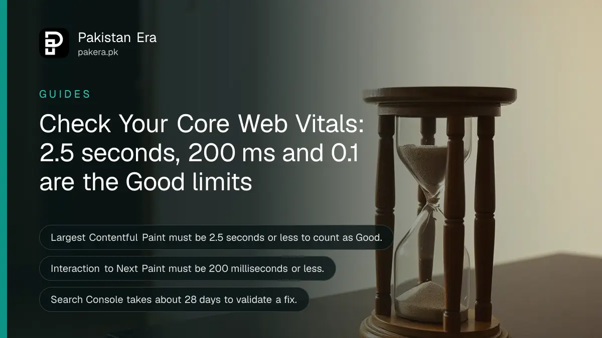 A wooden hourglass on a dark wooden table, for an article on checking Core Web Vitals on a Pakistani website