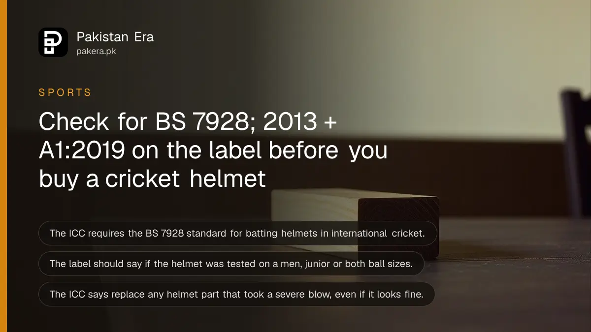 A wooden block on a dark wooden table, for a guide to checking a cricket helmet label in Pakistan