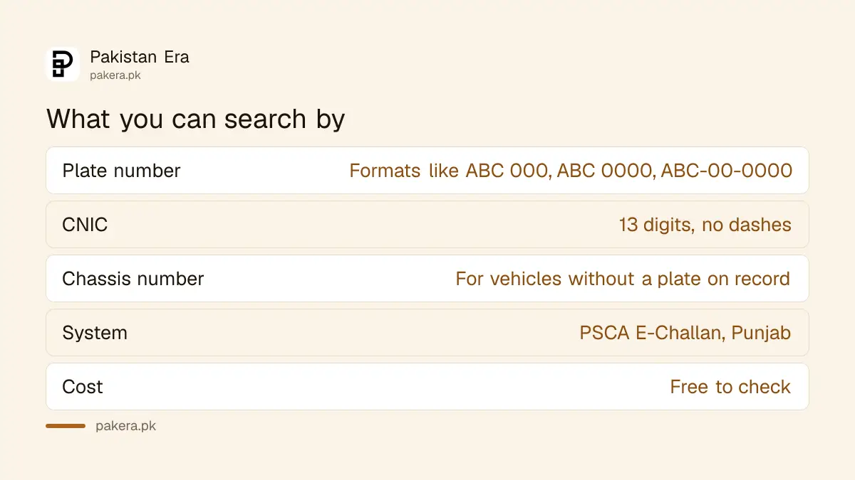 What you can search by on the Punjab e-challan system