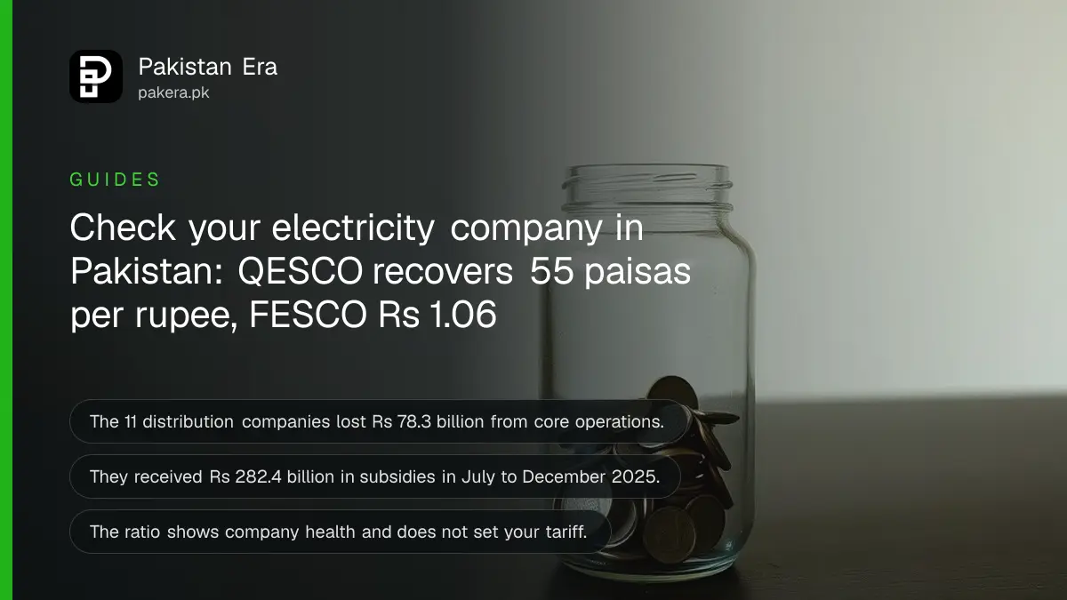 A glass jar half full of coins on a dark wooden table, for a guide to electricity company cost recovery in Pakistan