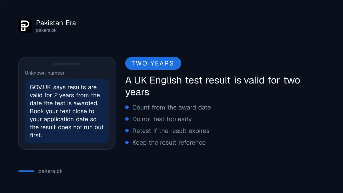 Rule that English test results are valid for two years from the date awarded