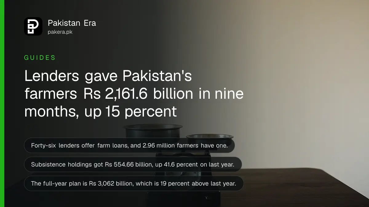 A small brass balance scale with empty pans on a dark wooden table, for a guide on farm loans in Pakistan