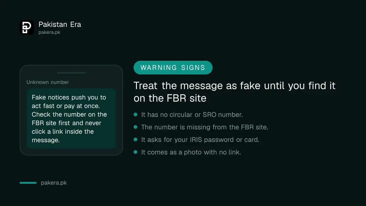 Warning signs of a fake FBR circular, email or SMS in Pakistan