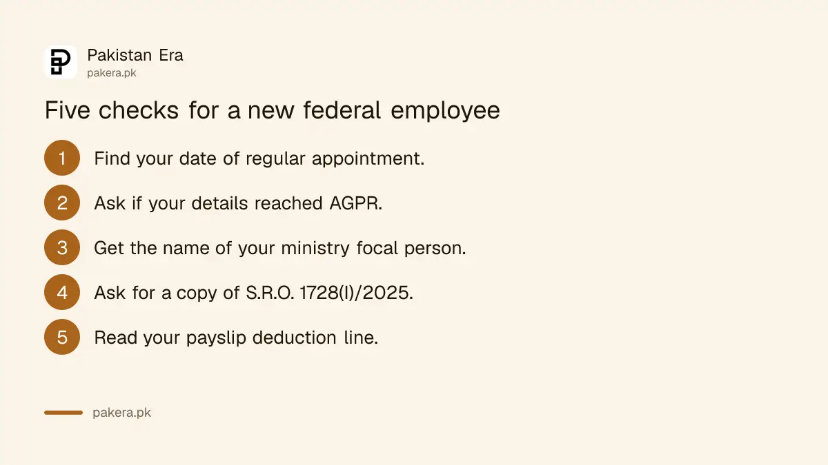 Checks for a new federal employee under the DC pension scheme