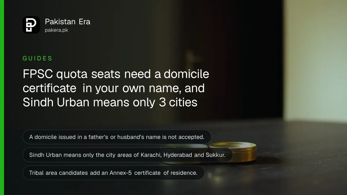 A small brass compass on a dark wooden table, for a guide to FPSC domicile and quota rules in Pakistan