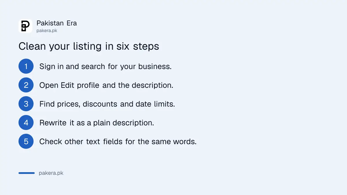 Six steps to clean promotions and prices out of a Business Profile listing