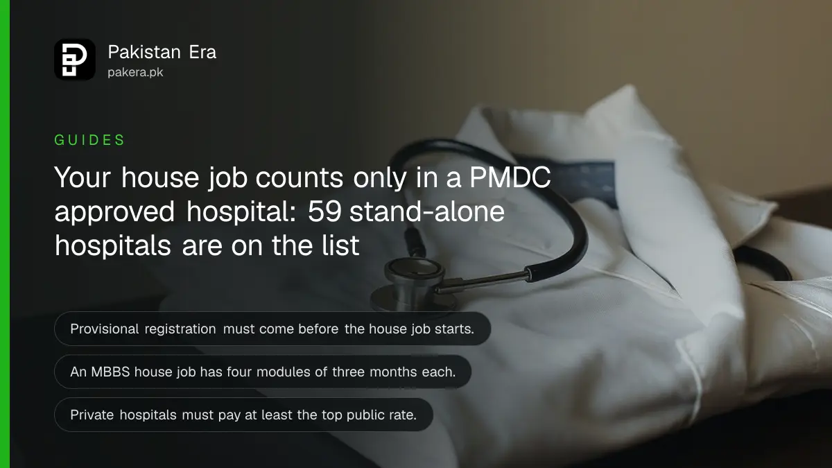 A folded white doctor's coat with a stethoscope on a wooden table, for house jobs in Pakistan