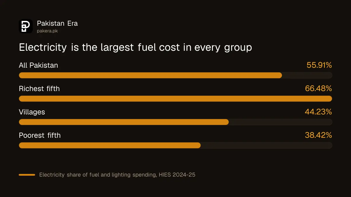 Electricity and firewood shares of fuel spending by household group in Pakistan