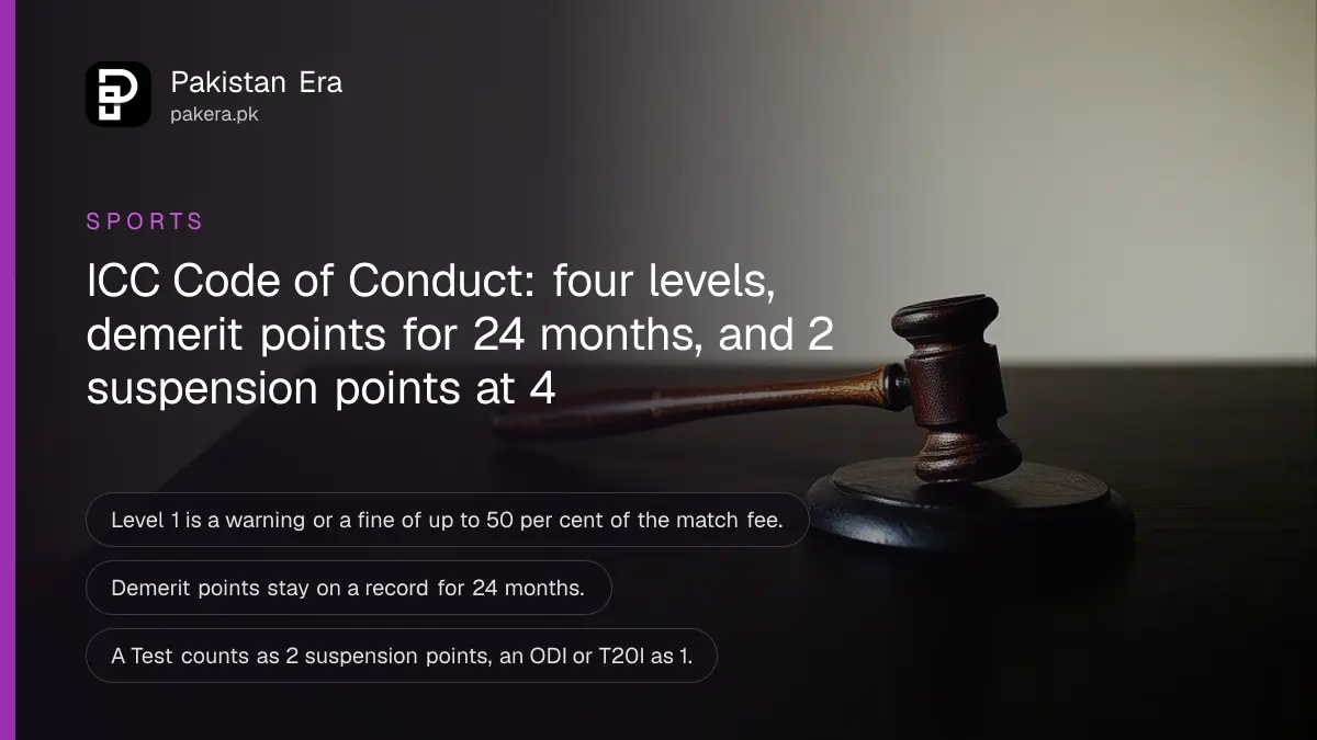 A gavel on a dark wooden table, for a guide to the ICC Code of Conduct levels and penalties