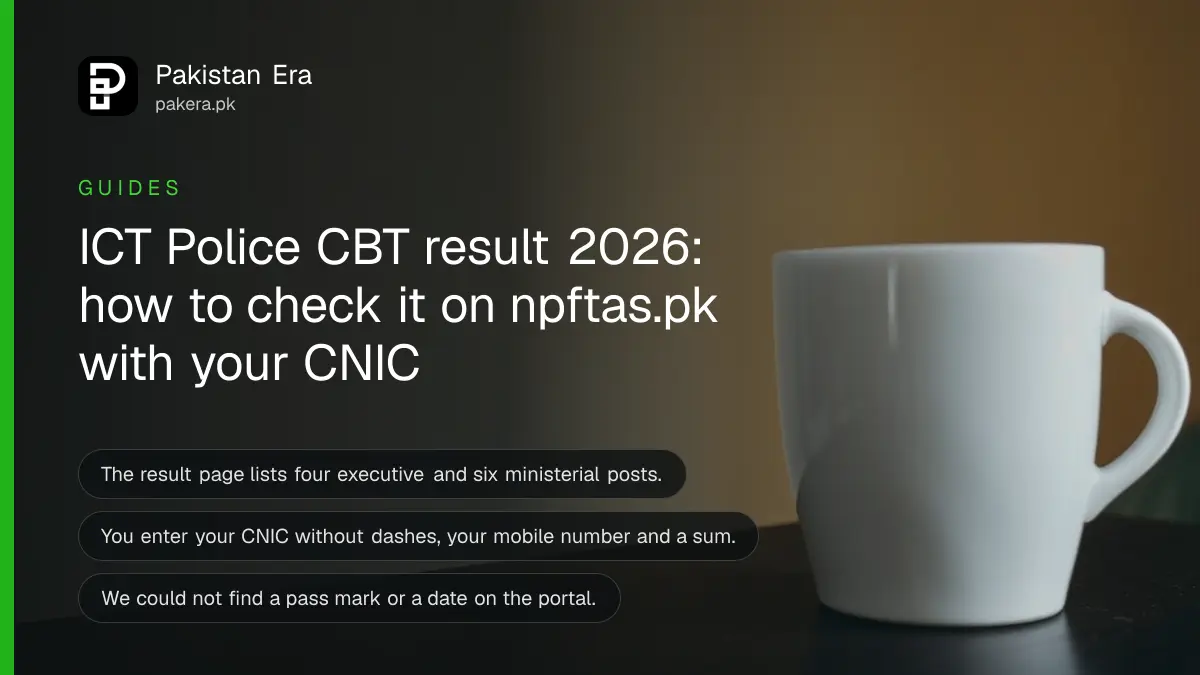 A plain white ceramic cup on a dark wooden table, for an article on the ICT Police CBT result 2026