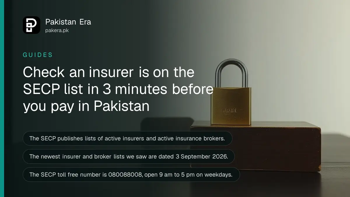 A brass padlock beside a plain wooden box on a dark wooden table, for a guide on checking a licensed insurer in Pakistan