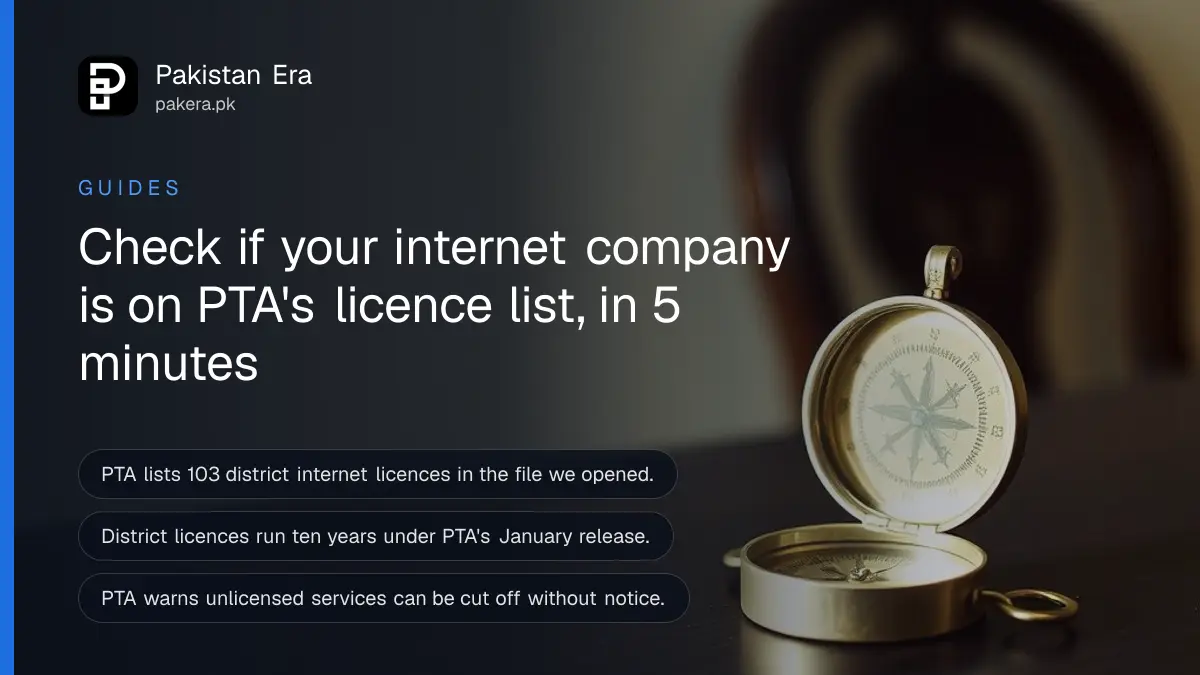 A brass compass on a dark wooden table, for a guide on checking whether an internet provider is licensed by PTA