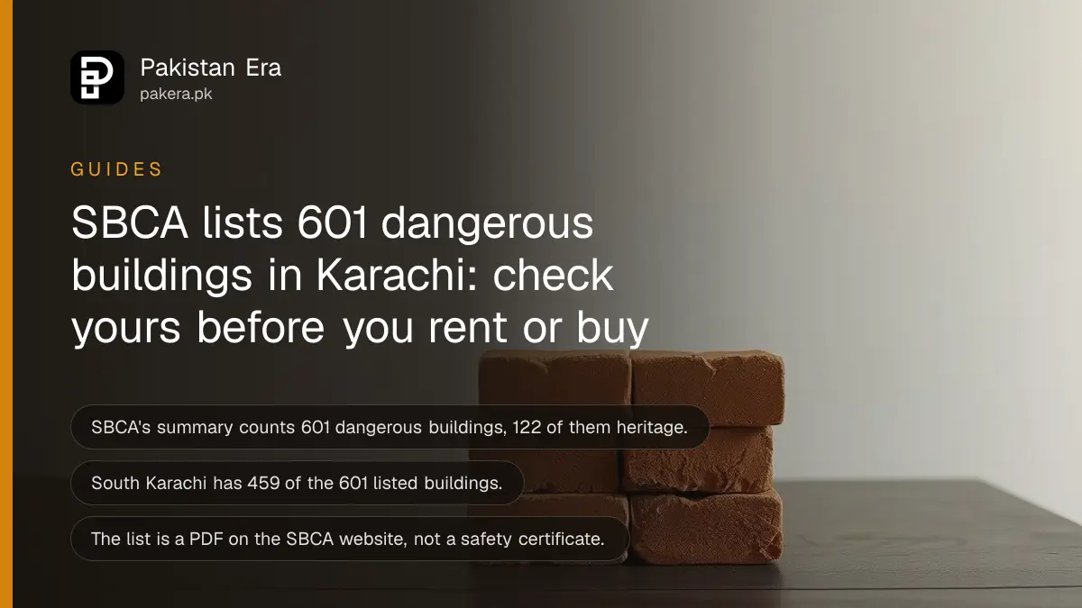 A stack of old red bricks on a dark wooden table, for a guide to the SBCA dangerous buildings list in Karachi