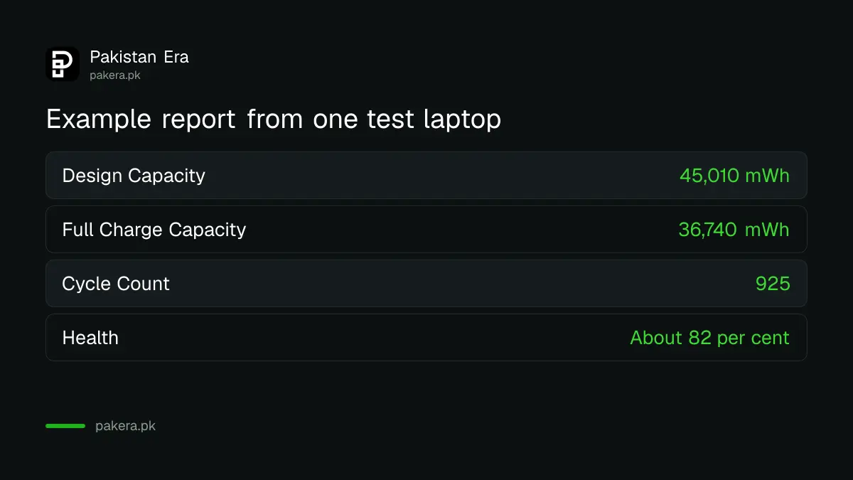 Example battery report figures from one Windows 11 laptop