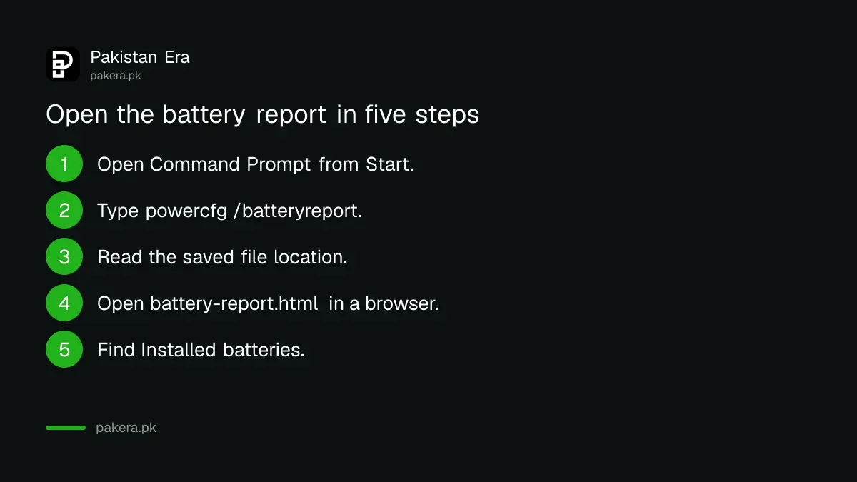 Five steps to create and open a Windows battery report