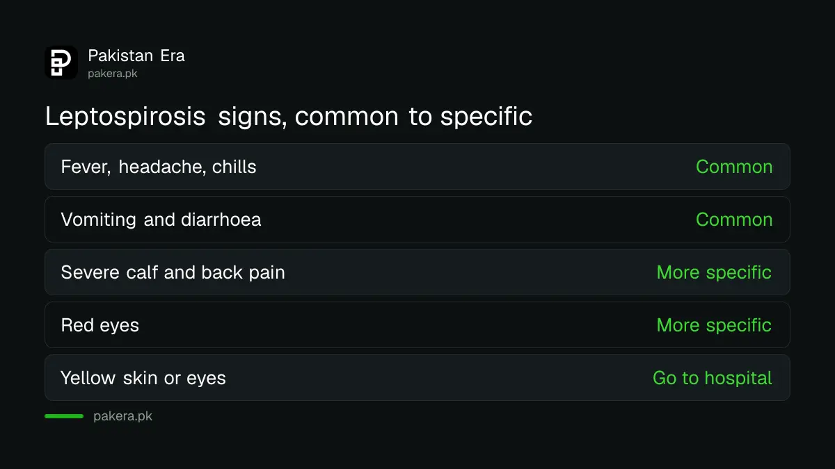 Signs of leptospirosis after wading in rain or flood water in Pakistan