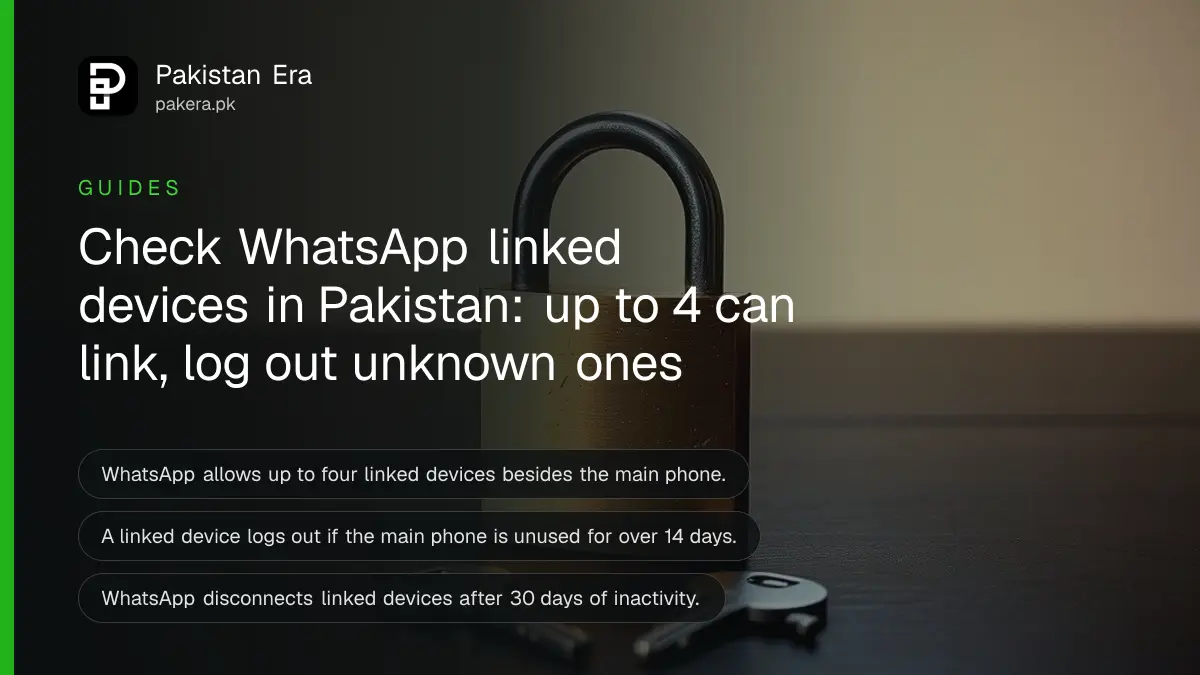 A brass padlock and a key on a dark wooden table, for a guide on WhatsApp linked devices