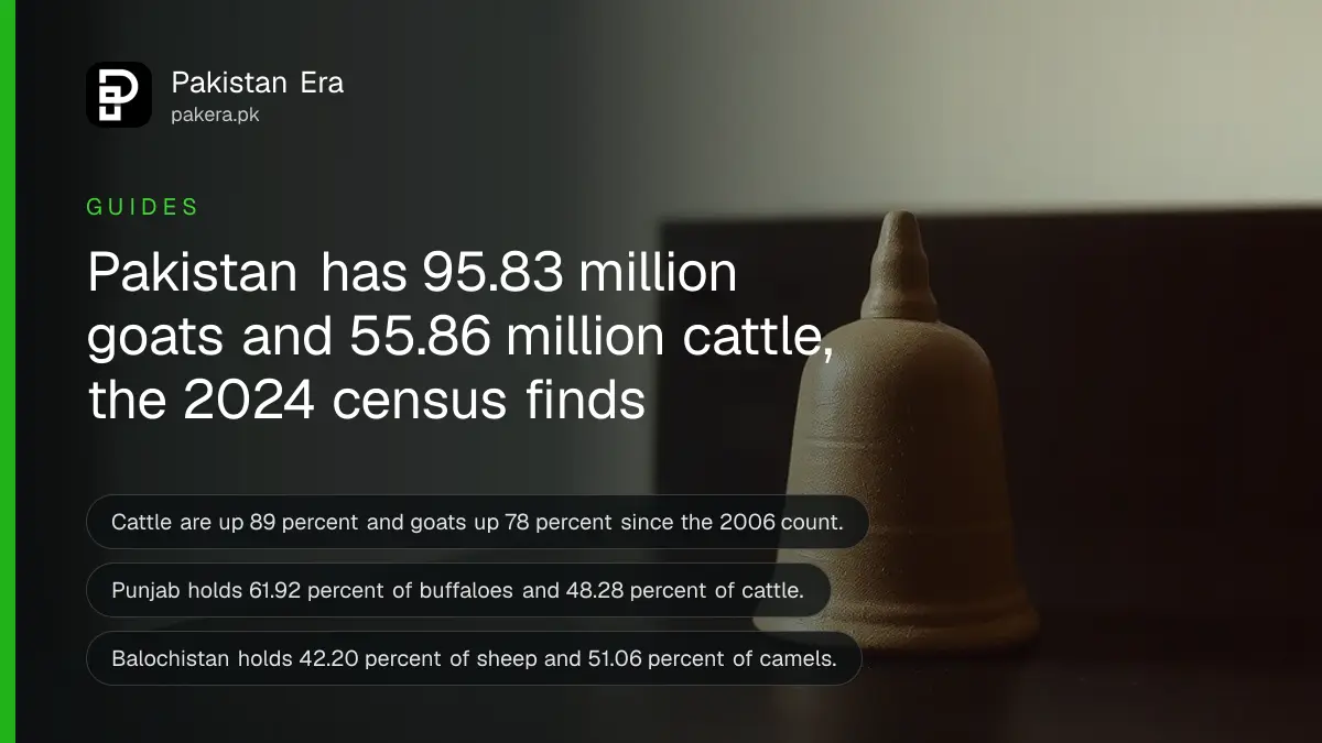 A small ceramic bell on a dark wooden table, for a guide on livestock numbers in Pakistan