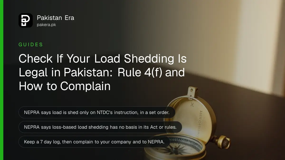 A brass compass on a dark wooden table, for a guide on checking whether load shedding follows NEPRA rules in Pakistan