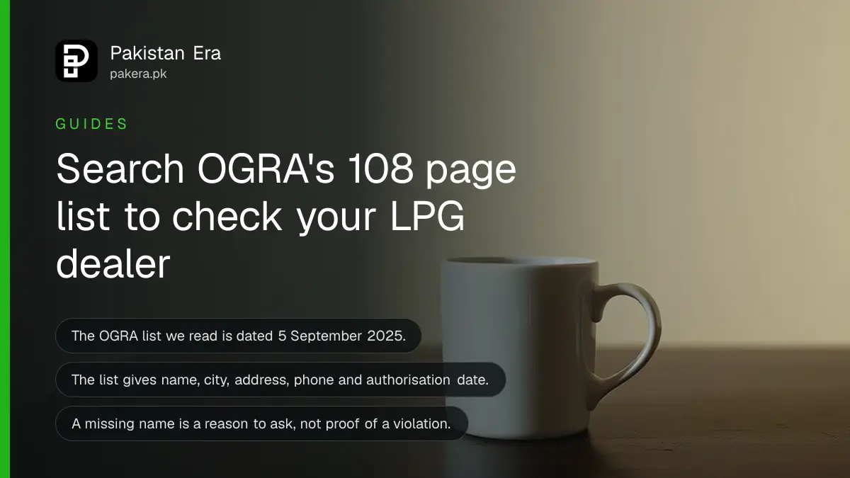 A plain mug on a dark wooden table, for a guide to checking an LPG distributor in Pakistan
