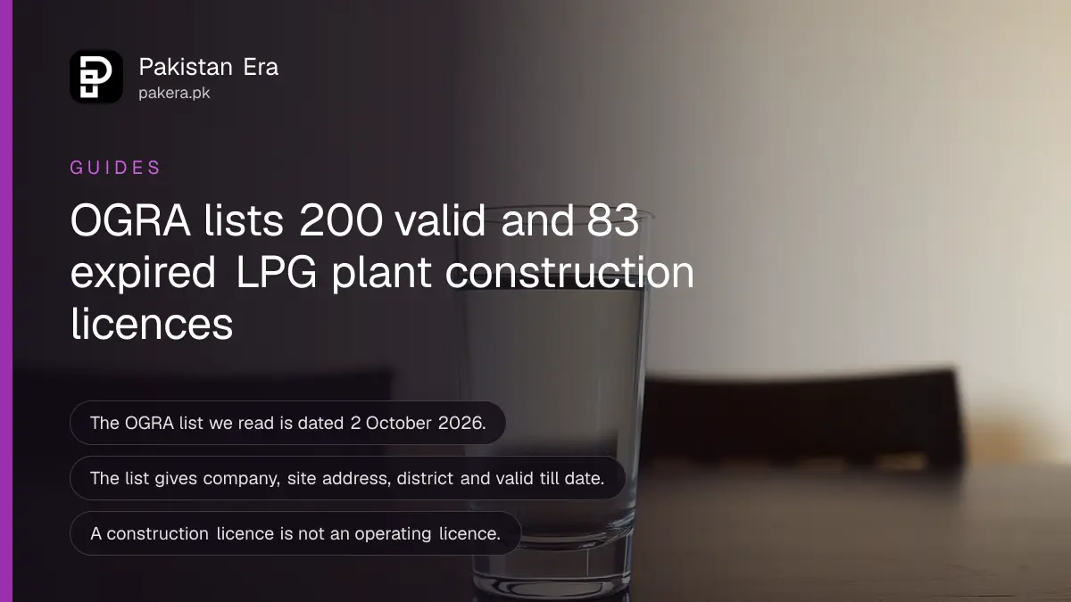 A glass of water on a dark wooden table, for a guide to checking LPG plant licences in Pakistan