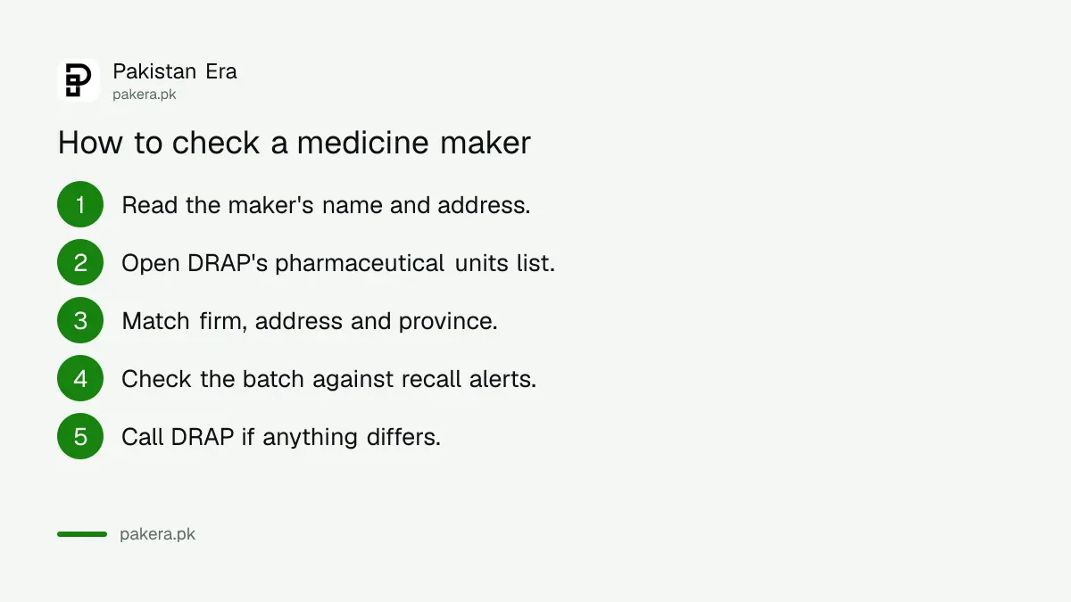 Six steps to check a medicine maker against DRAP's list of pharmaceutical units
