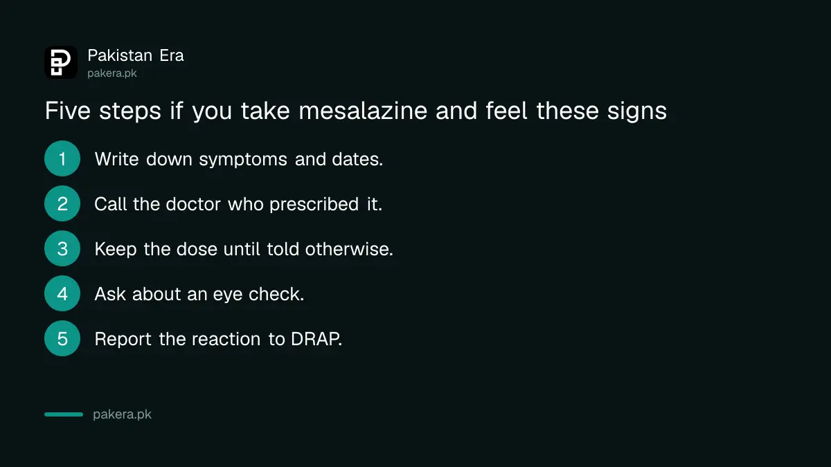 Five steps for a mesalazine user with new headache or vision change