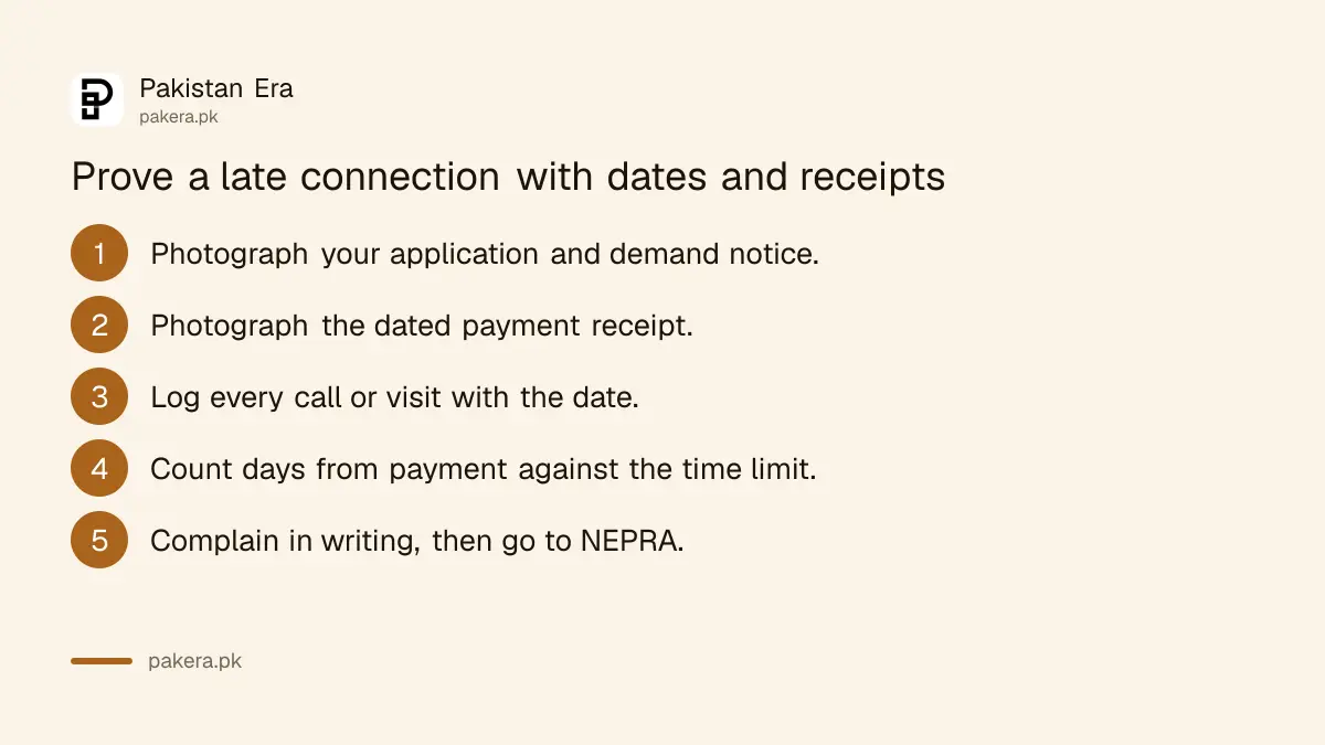 Steps to prove a late electricity connection