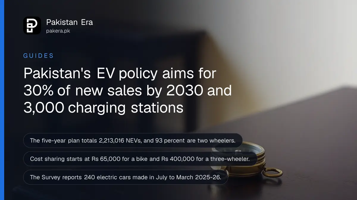 A small brass compass on a dark wooden table, for a guide on Pakistan's electric vehicle policy