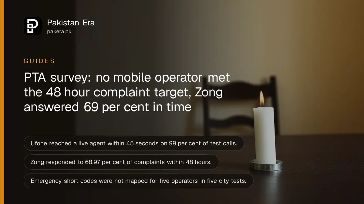 A white candle on a dark wooden table, for an article on pta call centre survey