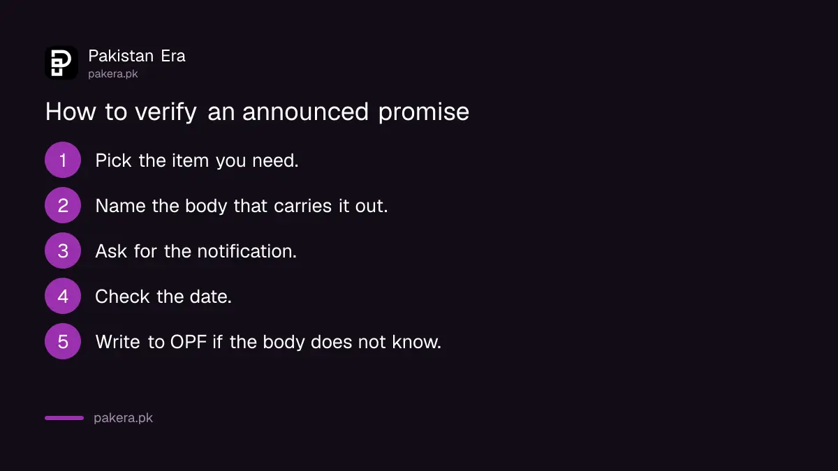Steps to verify a promise in the OPF package for overseas Pakistanis
