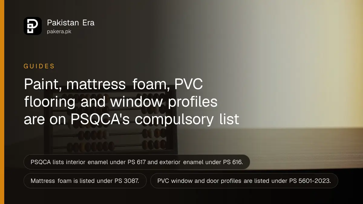 An abacus on a dark wooden table, for a guide to checking PSQCA licences on paint, mattress foam and flooring in Pakistan