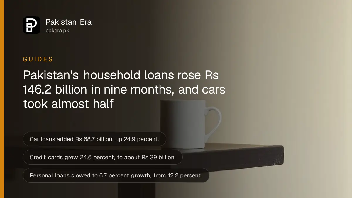 A plain mug on a dark wooden table, for a guide to where Pakistan's consumer loans went in 2025-26