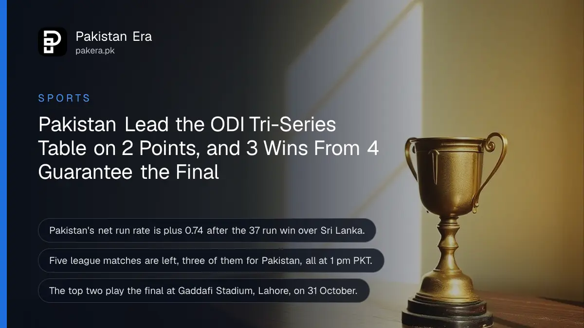 A small brass trophy cup on a dark wooden table, for the Pakistan ODI tri-series points table
