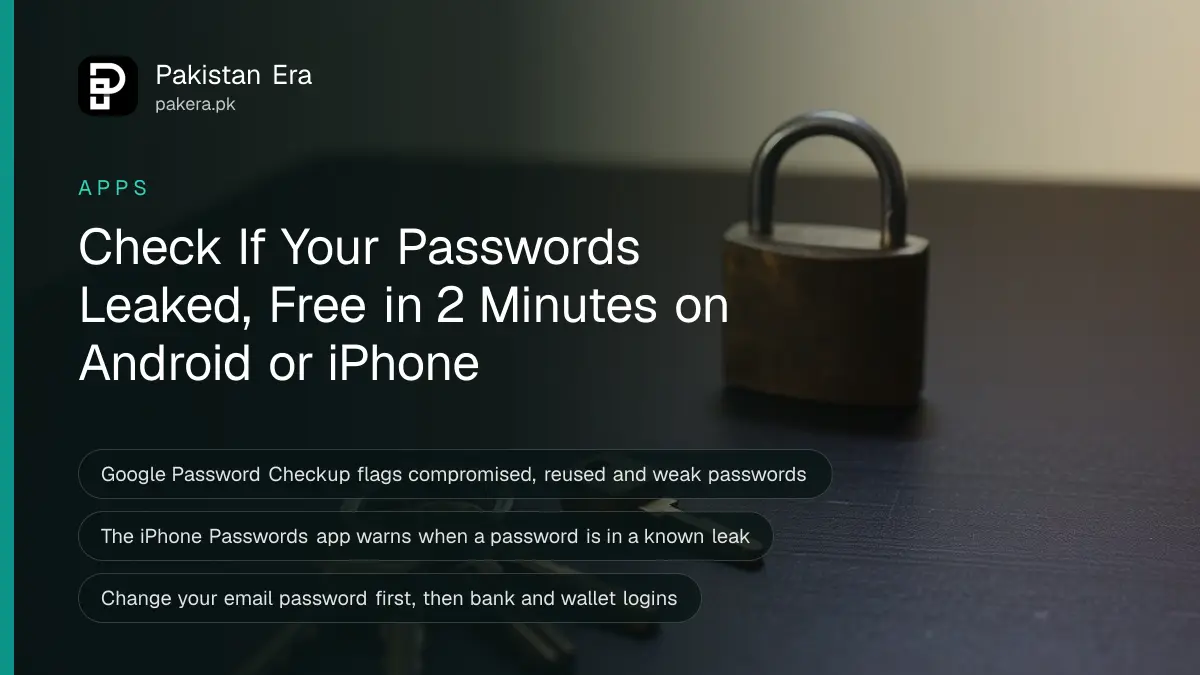 An iron key ring with brass keys and an open padlock on a slate table, for a guide to checking free whether your passwords leaked online in Pakistan